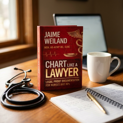 Chart Like a Lawyer on a nurse's desk